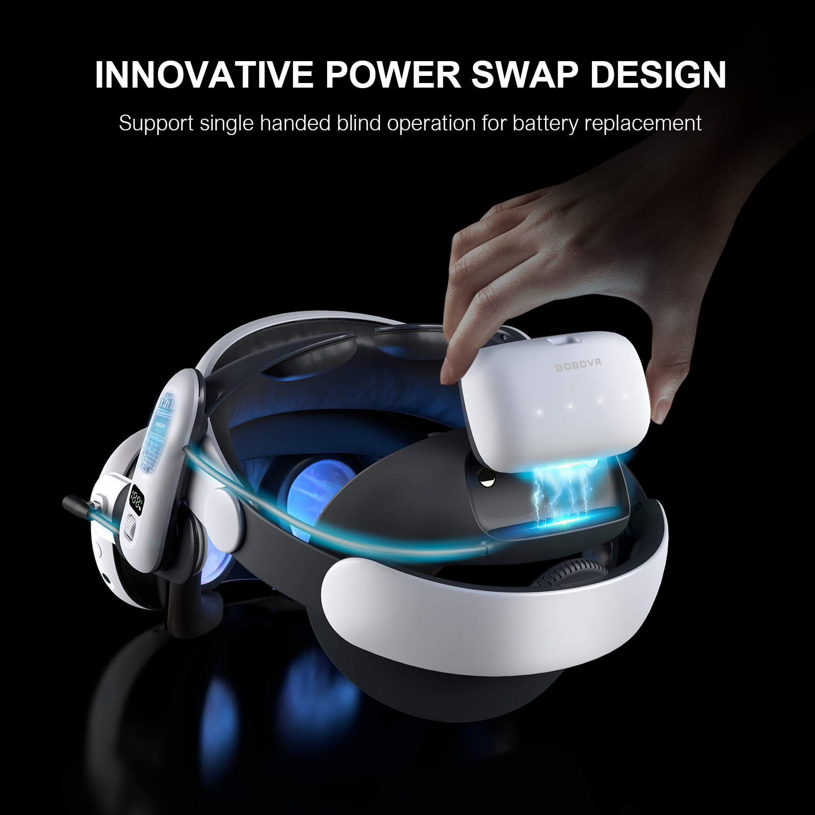 BOBOVR S3 Pro Super Strap Accessories, Head air conditioning and 10000mah hot-swappable battery pack,Compatible with Meta Quest 3