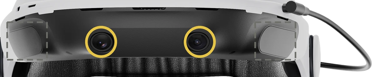 Two-camera configuration: the front pair ringed in amber, both side pods blanked