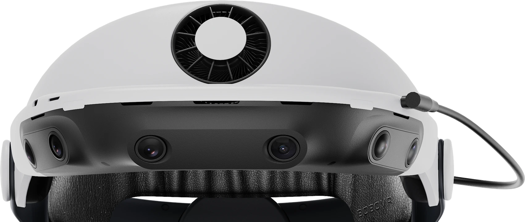 EGO Capture seen from the front: the white shell, the fan vent and six cameras across the front and sides